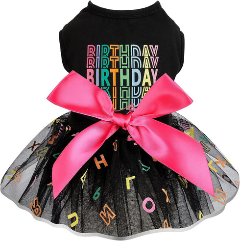 Dog Birthday Outfit for Small Dogs, Colorful Alphabet Mesh Dresses, Summer Tutu Princess Pet Clothing, XS