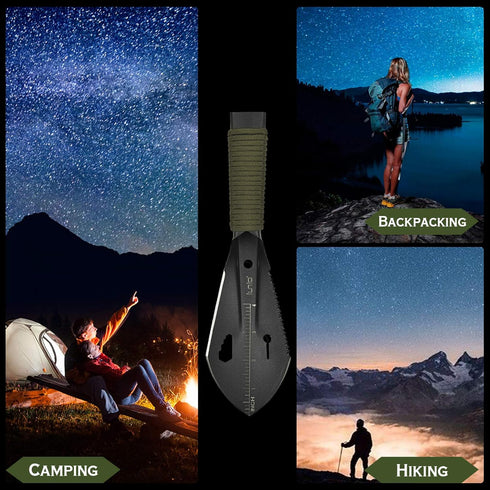 iunio Portable Hiking Trowel, Multitool Shovel with Carrying Pouch for Camping, Backpacking, Gardening, Outdoor