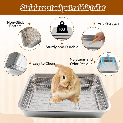 Box,304 Rabbit Litter Box Stainless Steel Gird Rabbit Litter Stainless Steel Sifting Tray with &Non-Slip Feet