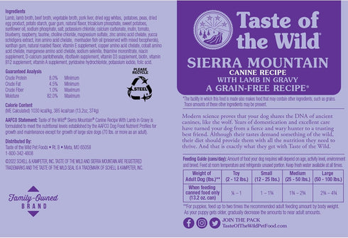 Taste of the Wild Sierra Mountain Canine Recipe with Lamb in Gravy, 13.2oz