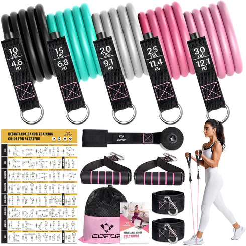 Resistance Bands with Handles for Women, 5 Level Workout Bands for Physical Therapy, Yoga, Pilates, Door Anchor