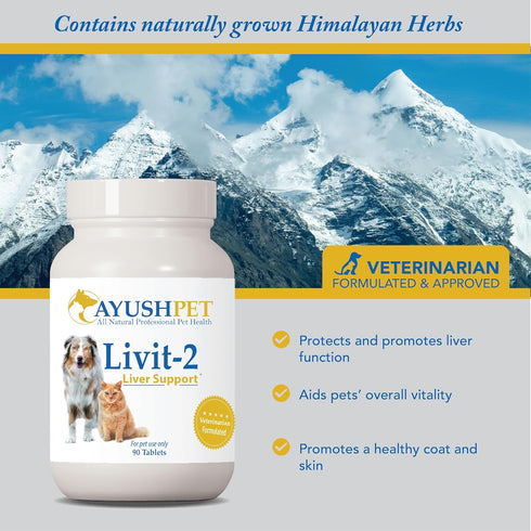 Ayush Herbs Livit-2 Pet Health Supplement, Liver and Gastrointestinal Support, 90 Tablets