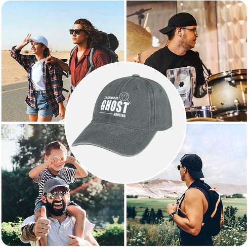 I'd Rather Be Ghost Hunting Hat, Adjustable Halloween Baseball Cap for Men and Women