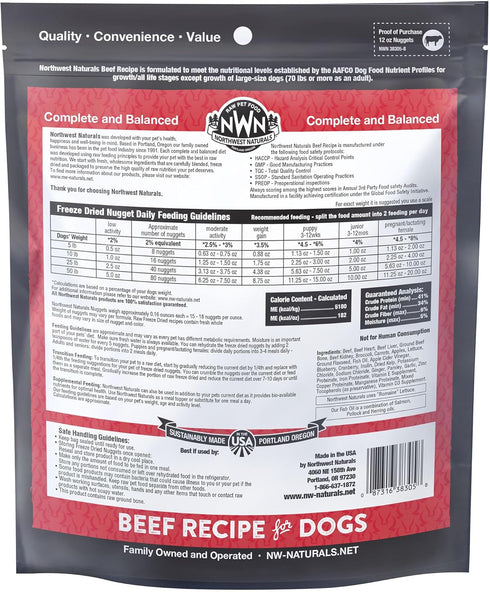 12 Oz Northwest Naturals Freeze-Dried Beef Dog Food - Bite-Sized Nuggets - Grain-Free, High-Protein, Raw Diet