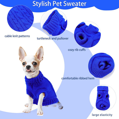 uxcell Small Dog Sweater Thick Twisted Knit Pullover Turtleneck Pet Dog Clothes Apparel, Soft Winter Warm Dog Sweater for Small Medium Puppy Dogs Cats(Blue, XX-S)