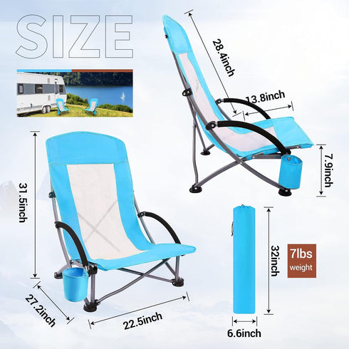 (1-Pack Beach Chairs Beach Chairs for Adults Folding Camping Chair with High Mesh Back w/Carry Bag and Cup Holder