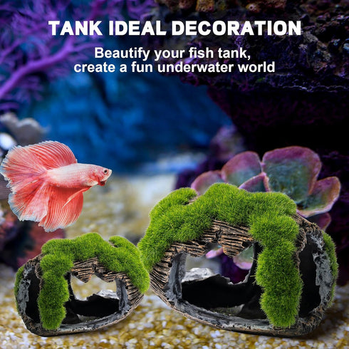 Large Betta Fish Broken Barrel Decor, Resin Fish Cave for Aquarium Tank Decoration