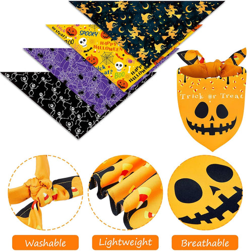 8 Pieces Halloween Dog Bandanas, Adjustable Pet Scarf for Halloween Holiday Costume, Spider Style