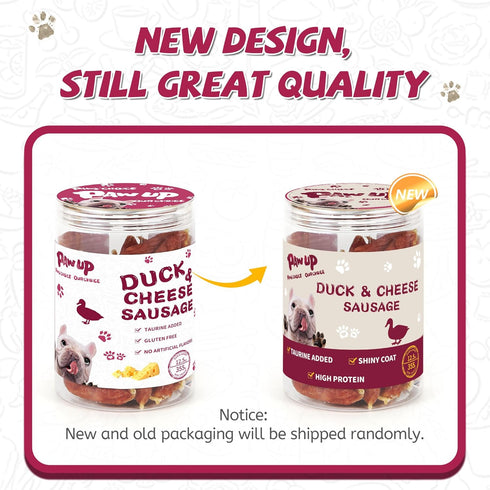 12.5 oz/355 (Pack 2) PAWUP Duck Dog Treats, Duck Sausage with Cheese, Taurine Added, Rawhide Free, Soft Dog Snack