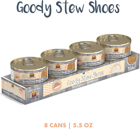 Weruva Classic Cat Stews!, Goody Stew Shoes with Chicken & Salmon in Gravy, 5.5 oz Can (Pack of 8)