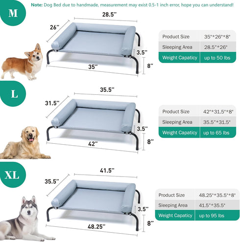 Cooling Elevated Dog Bed with Pillows - Portable Washable Raised Dog Cot with Chew Proof Mesh, Medium, Gray