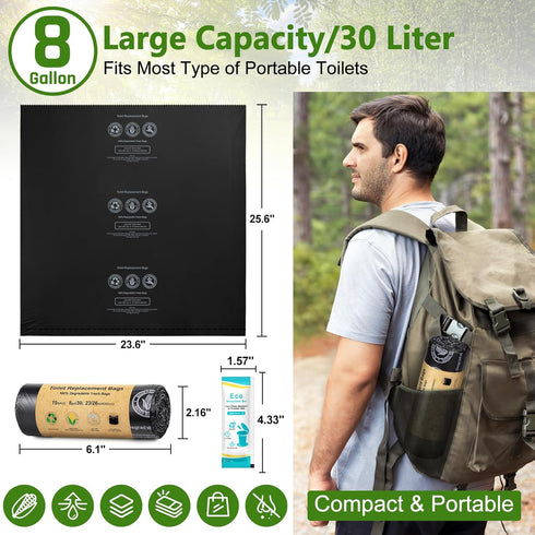 15 Count Set, 8 30 1 BLIKA Camping Toilet Bags Eco Absorbent Gel Portable Toilet Bags with Gel, Gallon, Liter, Heavy