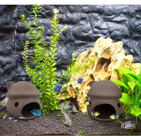 WishLotus Aquarium Cave Decoration, Durable Ceramic Fish Tank Ornament Mushroom House for Betta and Shrimp