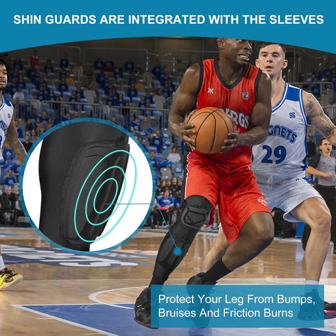 Knee Pad Protective Calf Shin Guards - Compression Sleeve Pad for Football, Basketball, Soccer (2 Pack)