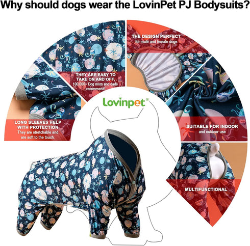 LovinPet Giant Dog Pajamas, Jellyfish and Starfish Deep Sea Print, Lightweight Pullover Clothes for Large Breed Dogs