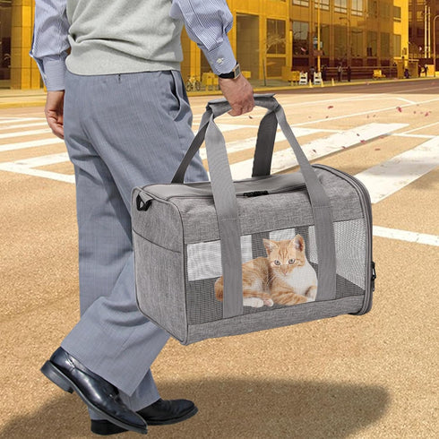 Cat Travel Carrier, Soft-Sided Collapsible Ventilated Breathable Carrier for Small Dogs and Airline Approved Cats under