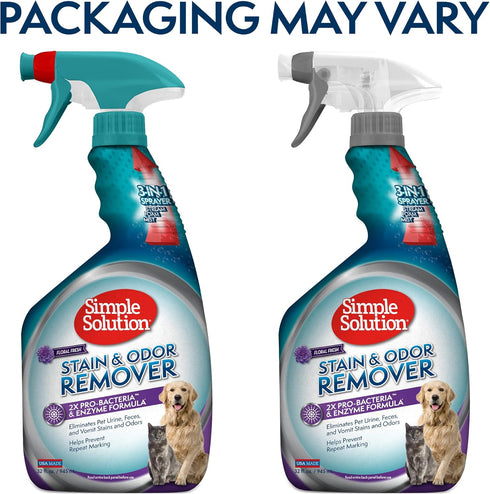 Simple Solution Pet Stain and Odor Remover | Enzymatic Cleaner with 2X Pro-Bacteria Cleaning Power | Floral Fresh, 32 Ounces