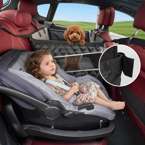 glozaic Large Dog Car Seat Integrated Hard-Back, Durable Waterproof Rear Seat Extension Pad Features Dual mesh Windows