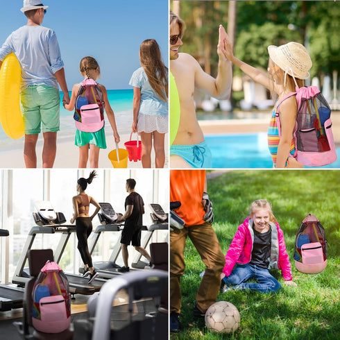 Anandming backpack Bag(1pcs Pink+1pcs Beach toy bagmesh for beach,Shell Collecting Bag Shelling Tools,Beach Must Haves