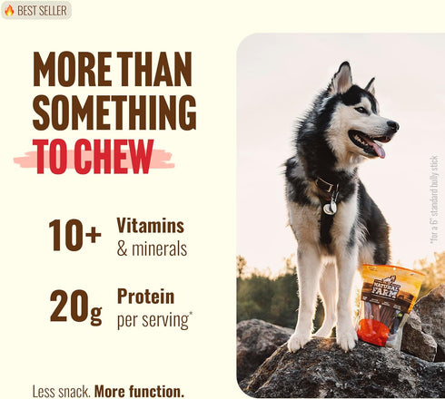 (4, 16oz) 100% Natural Farm Odor-Free Bully Sticks All-Natural Long-Lasting Chews, Beef Pizzle, Grass-Fed, Grain-Free