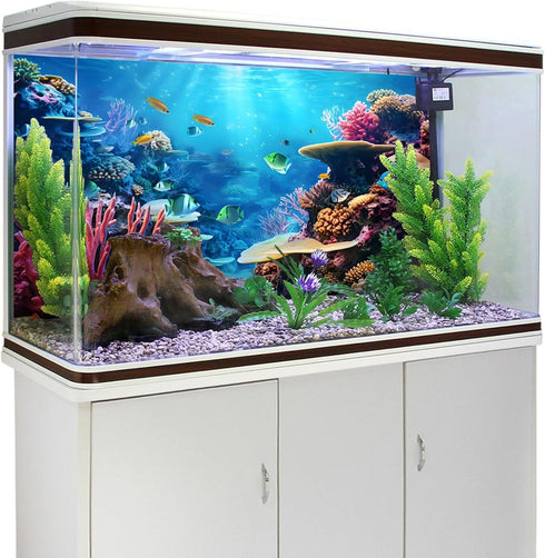 YongFoto Fish Tank Background, 24x16 inch Coral Seaweed Reef Rock Underwater Backdrop for Aquarium and Terrarium