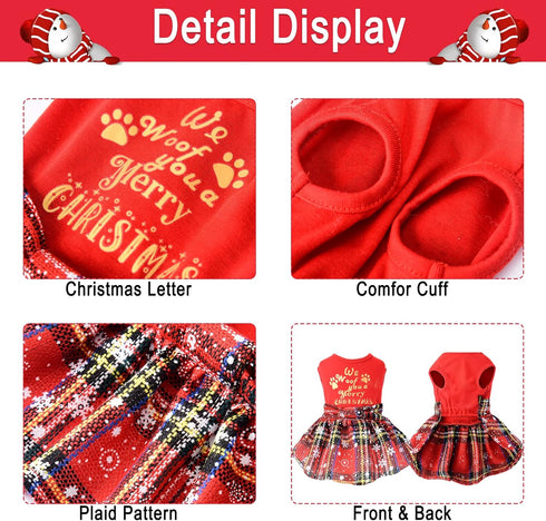 Dog Christmas Outfit, Dresses for Medium Dogs, XXS Puppy Clothes, Holiday Pet Dress, Red, XXS Doggie Costume
