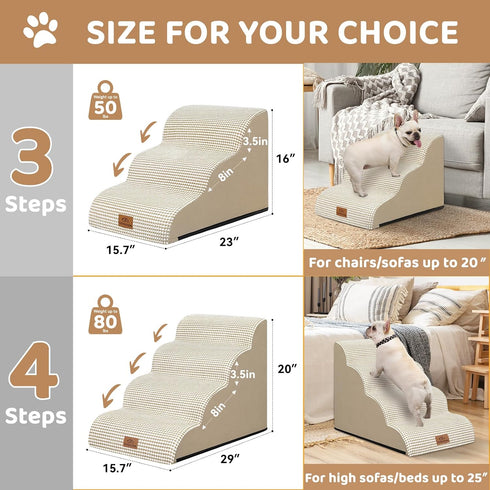 16" H-20 H,3-Step Chair,4-Step (Beige-20 4) Zerbuger Dog Ramp and Stair for Bed Cat Stair for Sofa and Dog Ramp