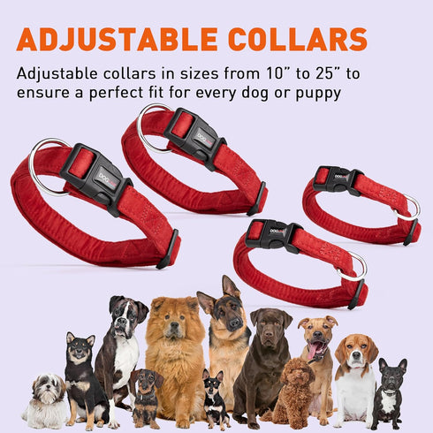 Dogline Comfort Microfiber Flat Collar for Dogs, Red, W 3/4" L 13"-21"