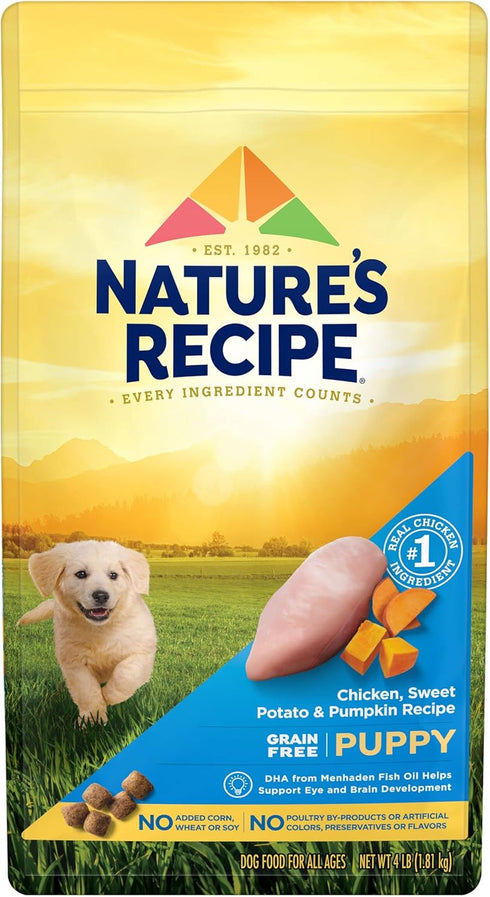 Nature's Recipe Grain Free Puppy Dry Dog Food, Chicken, Sweet Potato & Pumpkin, 4 lb. Bag