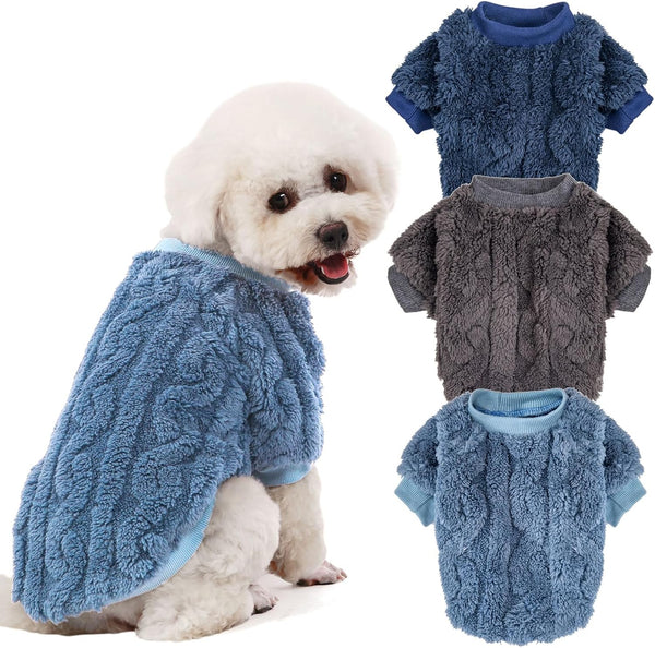 Dog Sweater, 3 Pack for Small Dogs or Cats - Warm Clothes Shirt Coat for Winter Christmas (Blue, Dark Blue, Grey,