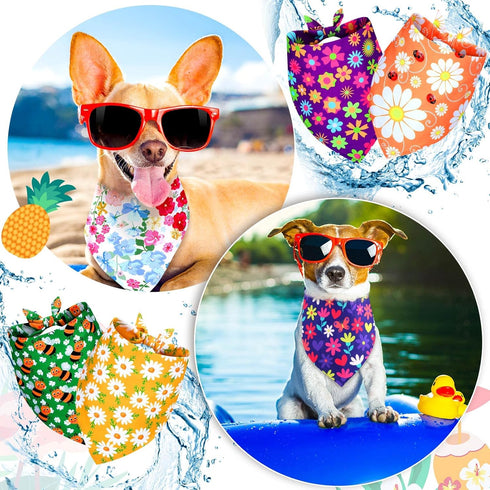 40 Sadnyy Pcs Spring Flower Dog Bandanas Bulk for Dogs Floral Bee Triangle Reversible Dog Bibs Adjustable Puppy