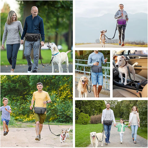 TUDEQU 4-in-1 Hands Free Dog Leash for Large Dogs with Fanny Pack, Waist Leash for Dog Walking