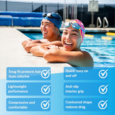Sporti Silicone Swim Cap with Graphic Design, Height 7.6", Opening 7.5", Non-Slip, Easy Wear and Removal