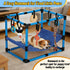 Bullro 8 Hammock Blue Puppy Play Gym with Hanging Toys, Dog Jungle Gym Indoor with and Funny Enrichment Toys, PVC Frame