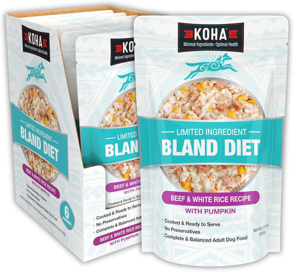 KOHA Limited Ingredient Bland Diet for Dogs, Beef and White Rice Recipe, Sensitive Stomach Wet Dog Food, Pack of 6
