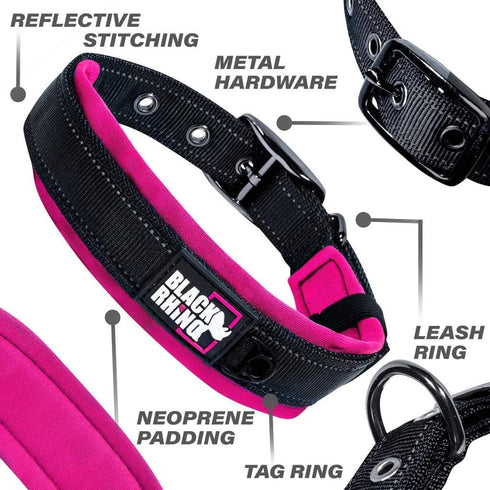 Black Rhino Comfort Collar - Ultra Soft Neoprene Padded Dog Collar for All Breeds, Small, Pink/Black
