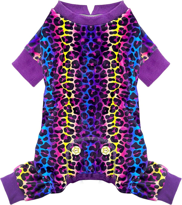 KYEESE Small Dog Pajamas, Velvet Pjs with Leopard Pattern, Stretchy Comfy Onesie Costume for X-Large Dogs