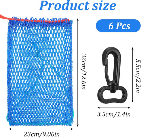 Xaajooio 6 Pcs Blue Crab Trap Bait Bags with Rubber Lockers Small Crab Snare Portable Mesh Fish Trap for Crawfish