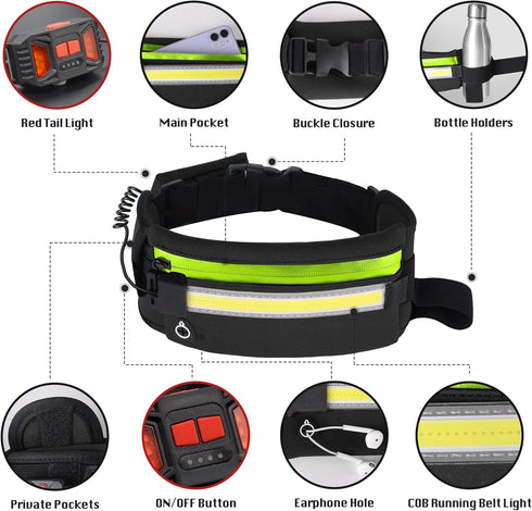 1000Lumens 230Rechargeable Running Light, Running Belt Running Gear with Night Running Light for Phone Waist Bag Light