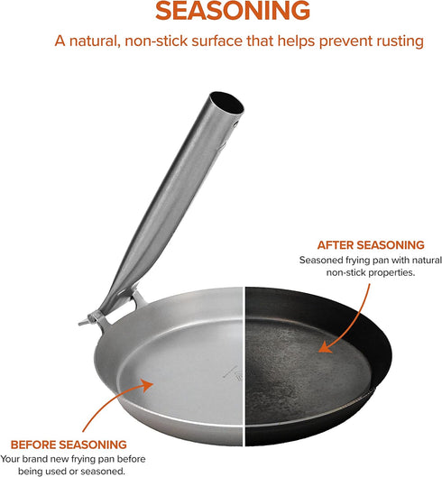 Hunter Pan with Metal Folding Handle for Outdoor Cooking, Roasting Over Open Fire or Grill, Cast Iron
