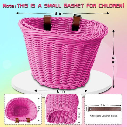 Kid's Adjustable Bicycle Basket Streamers Set, Front Handlebar Kit with Colorful Streamers, Bell, Windmill for Girls