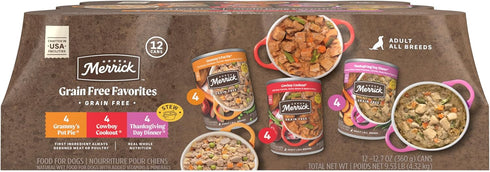 Merrick Grain Free Wet Dog Food, Premium Gluten Free Canned Variety Pack,