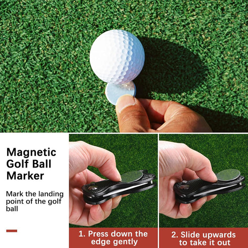 TIXIPEM Golf Divot Repair Tool- Switch Foldable Divot Tool Rack with Magnetic Ball Marker & Open Button Use for Golf