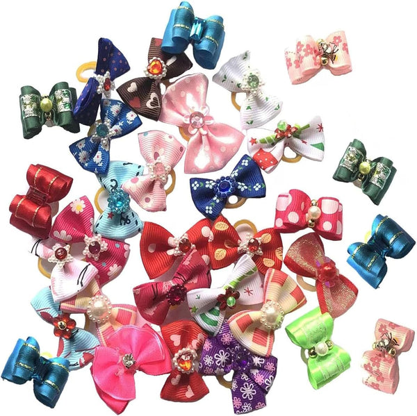 40 Pack Pet Hair Bows with Rubber Bands for Yorkie Small Dogs - Assorted Colors (Cute)