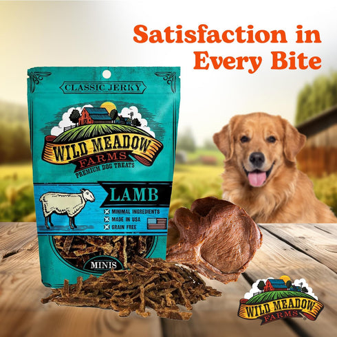 Wild Meadow Farms Classic Lamb Minis, Soft Jerky Training Treats for Dogs, Grain-Free, 3.5oz, All-Natural