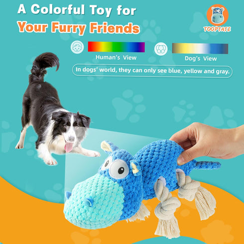 Squeaky Plush Stuffed Animal Dog Toys for Large, Medium, Small Dogs to Keep Them Busy (Blue, Large)
