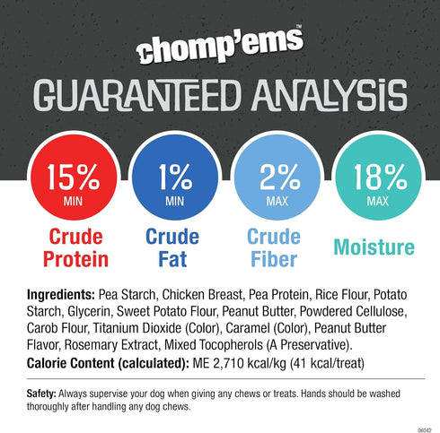 CHOMP 'EMS Chicken & Peanut Butter Hide Free Dog Chews - 20 Count, Rawhide Free Chew for All Life Stages