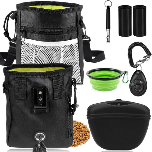 JIURUN Dog Treat Pouch: Training Treat Pouch with Clicker, Whistle, Collapsible Bowl, 2 Poop Bags
