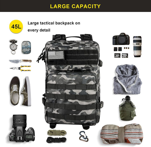 Zavothy 45L Military Tactical Backpack, Army 3 Day Assault Pack Bag for Men and Women with Molle System