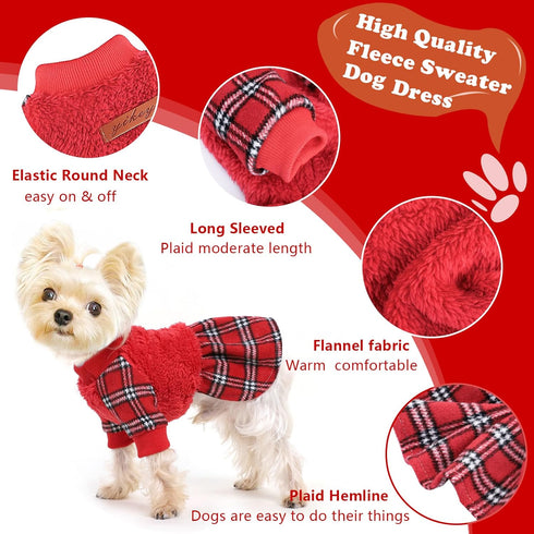 Dog Dresses for Small Dogs - Holiday Sweater Outfit for Teacup Chihuahua, XXS, Red